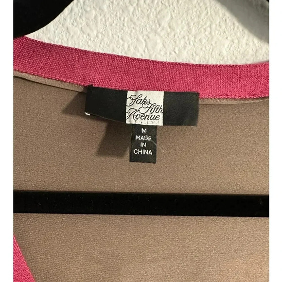 Saks Fifth Avenue Cashmere and Silk Cardigan Rose Pink and Brown Sweater Size M - Picture 5 of 8